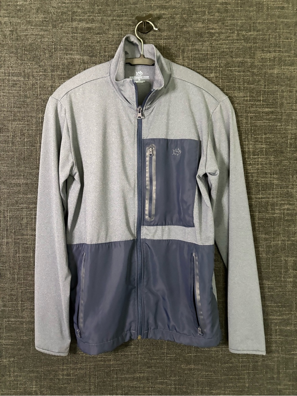 Southern Tide Men's Two-Tone Light Gray and Navy Zip Jacket